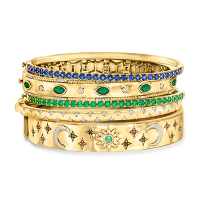 Ross-simons "broadway Stack" Of 5 Bangle Bracelets In 18kt Gold Over Sterling In Green