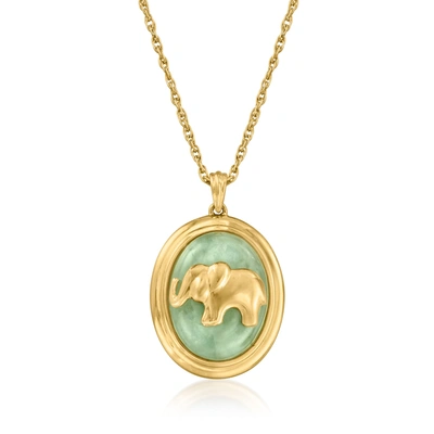 Ross-simons Jade Elephant Pendant Necklace In 18kt Gold Over Sterling In Green