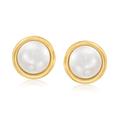 Ross-simons 7mm Cultured Button Pearl Stud Earrings In 14kt Yellow Gold In White