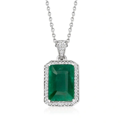 Ross-simons Emerald And . Diamond Pendant Necklace In Sterling Silver In Green