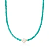 ROSS-SIMONS 11.5-12.5MM CULTURED PEARL AND 4-5MM TURQUOISE BEAD NECKLACE WITH 14KT YELLOW GOLD