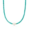 Ross-simons 11.5-12.5mm Cultured Pearl And 4-5mm Turquoise Bead Necklace With 14kt Yellow Gold In Blue