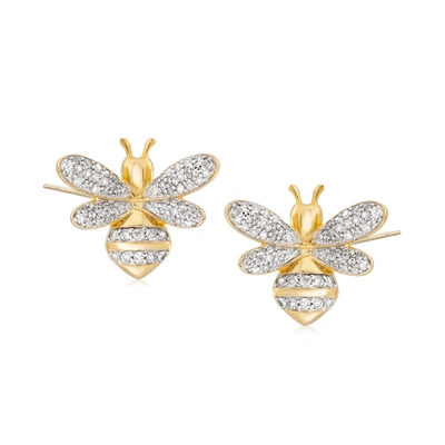Ross-simons Diamond Bee Earrings In 18kt Gold Over Sterling In Silver