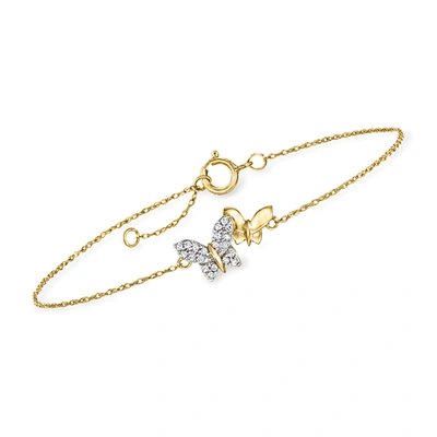 Rs Pure By Ross-simons Diamond Butterfly Bracelet In 14kt Yellow Gold In Silver