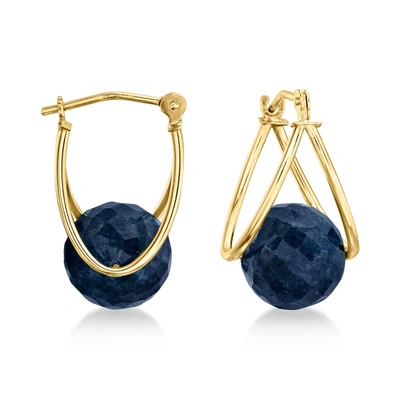 Ross-simons Sapphire Bead Double-hoop Earrings In 14kt Yellow Gold In Blue