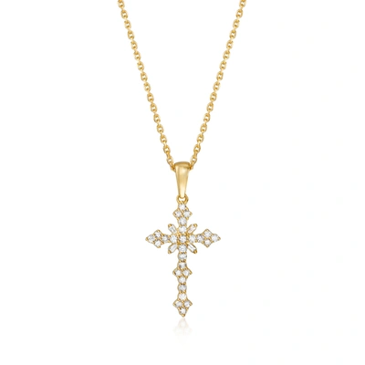 Ross-simons Diamond Cross Pendant Necklace In 18kt Gold Over Sterling In Silver