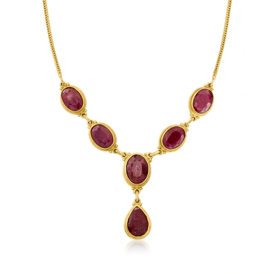Ross-simons Ruby Y-necklace In 18kt Gold Over Sterling In Pink