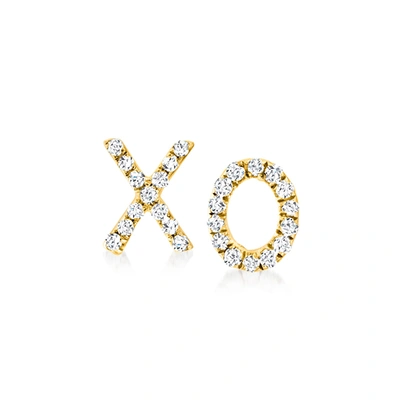 Rs Pure Ross-simons Diamond Xo Mismatch Stud Earrings In 14kt Yellow Gold In White