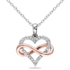 Mimi & Max 1/10ct Tdw Diamond Infinity Heart Pendant With Chain In 2-tone Pink And White Sterling Silver In Silver