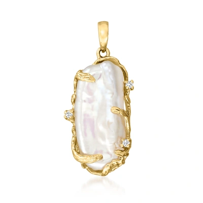 Ross-simons 8x20mm Cultured Baroque Pearl Pendant In 14kt Yellow Gold In White