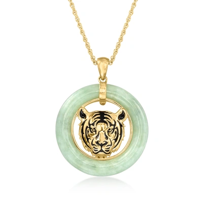 Ross-simons Jade Tiger Head Pendant Necklace In 18kt Gold Over Sterling In Green
