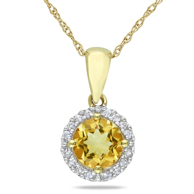 Mimi & Max 3/4 Ct Tgw Citrine And 1/10 Ct Tw Diamond Halo Pendant With Chain In 10k Yellow Gold