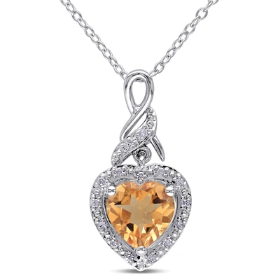 MIMI & MAX 1 5/8 CT TGW DIAMOND AND CITRINE HEART TWIST PENDANT WITH CHAIN IN STERLING SILVER