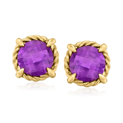 Canaria Fine Jewelry Canaria Amethyst Roped Earrings In 10kt Yellow Gold In Purple