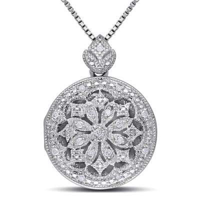 Mimi & Max 1/10ct Tdw Diamond Floral Vintage Locket Pendant With Chain In Sterling Silver