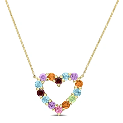 Mimi & Max 1 Ct Tgw Multi-color Gemstone Open Heart Pendant With Chain In 10k Yellow Gold In Pink