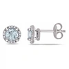 MIMI & MAX 4/5CT TGW AQUAMARINE AND DIAMOND HALO STUD EARRINGS IN STERLING SILVER