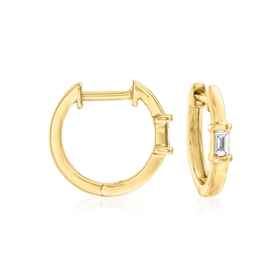 Rs Pure Ross-simons Baguette Diamond-accented Huggie Hoop Earrings In 14kt Yellow Gold