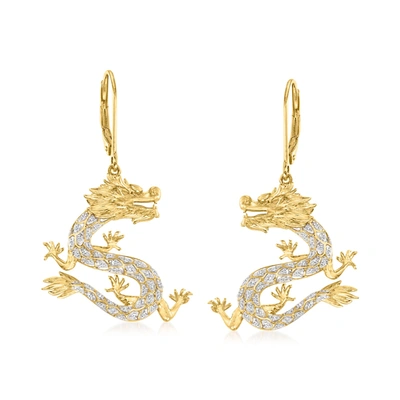 Ross-simons Diamond Dragon Drop Earrings In 18kt Gold Over Sterling In White
