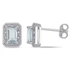 Mimi & Max 1/10ct Tw Diamond And Emerald Cut Aquamarine Halo Earrings In Sterling Silver In Blue