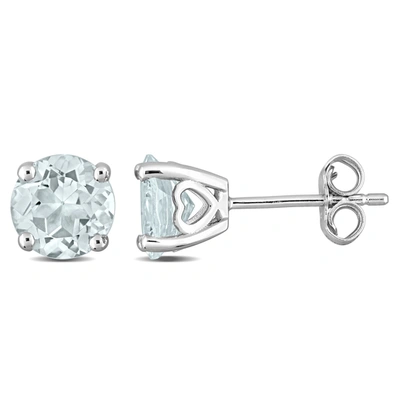 Mimi & Max 2 1/3ct Tgw Aquamarine Solitaire Stud Earrings In Sterling Silver