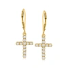 Ross-simons Diamond Cross Drop Earrings In 14kt Yellow Gold In White