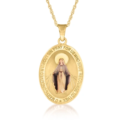 Ross-simons Italian 14kt Yellow Gold Miraculous Medal Necklace With Multicolored Enamel In Red