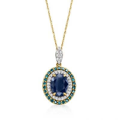 Ross-simons Sapphire Pendant With . Blue And White Diamonds In 14kt Yellow Gold