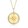 Ross-simons Diamond Compass Pendant Necklace In 18kt Gold Over Sterling In Gold