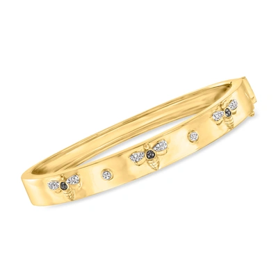 Ross-simons Black And White Diamond Bumblebee Bangle Bracelet In 18kt Gold Over Sterling In Silver