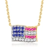 ROSS-SIMONS MULTI-GEMSTONE AND . DIAMOND AMERICAN FLAG NECKLACE IN 14KT YELLOW GOLD