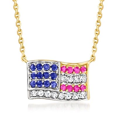 Ross-simons Multi-gemstone And . Diamond American Flag Necklace In 14kt Yellow Gold In Purple