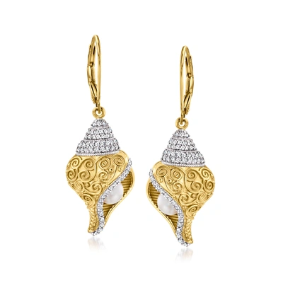 Ross-simons 5mm Cultured Pearl And . White Topaz Drop Earrings In 18kt Gold Over Sterling In Silver