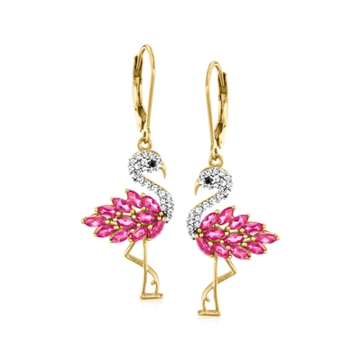 Ross-simons Pink Topaz And . White Zircon Flamingo Drop Earrings With Black Spinel Accents In 18kt Gold Over Ste