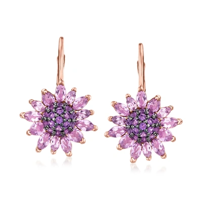 Ross-simons Amethyst Flower Drop Earrings In 18kt Rose Gold Over Sterling In Purple