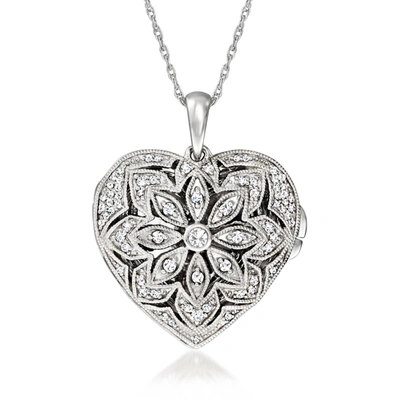 Ross-simons Diamond Floral Heart Locket Necklace In Sterling Silver In Multi