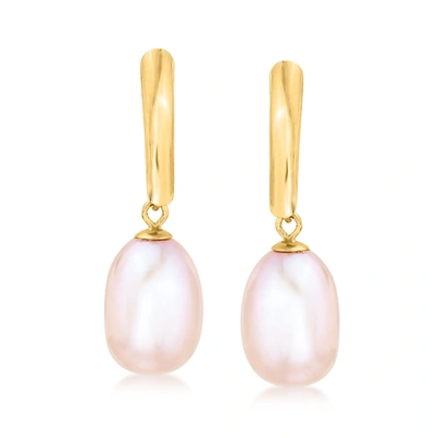 Ross-simons 8.5-9mm Pink Cultured Pearl Drop Earrings In 14kt Yellow Gold