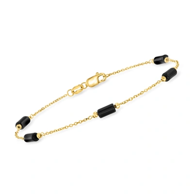Ross-simons Italian Onyx Bead Station Bracelet In 18kt Yellow Gold In Black
