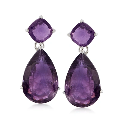 Ross-simons Amethyst Drop Earrings In Sterling Silver In Purple