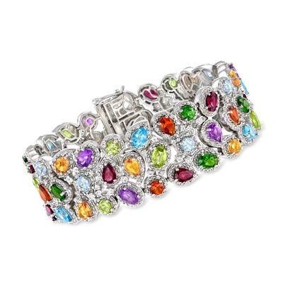 Ross-simons Multi-gemstone 3-row Bracelet In Sterling Silver In Pink
