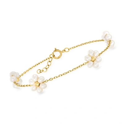Rs Pure Ross-simons 3-3.5mm Cultured Pearl Flower Bracelet In 14kt Yellow Gold In White