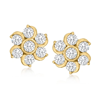 Ross-simons Diamond Flower Earrings In 14kt Yellow Gold