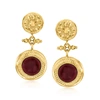 Ross-simons Italian Garnet Floral Drop Earrings In 18kt Gold Over Sterling In Gold