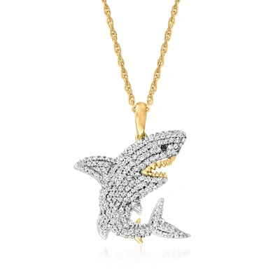 Ross-simons Diamond Shark Pendant Necklace With Black Diamond Accent In 18kt Gold Over Sterling In Silver