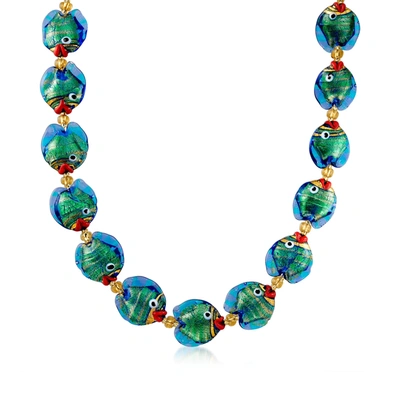 Ross-simons Italian Multicolored Murano Glass Fish Necklace With 18kt Gold Over Sterling