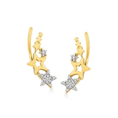 Rs Pure Ross-simons 14kt Yellow Gold Multi-star Ear Climbers With Diamond Accents