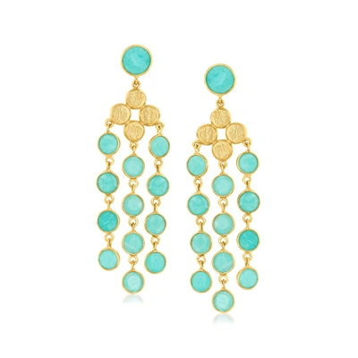 Ross-simons Amazonite Chandelier Earrings In 18kt Gold Over Sterling In Blue