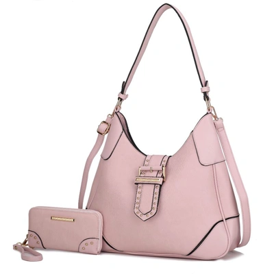 Mkf Collection By Mia K Juliette Vegan Leather Women's Shoulder Bag With Matching Wallet - 2 Pcs In Pink