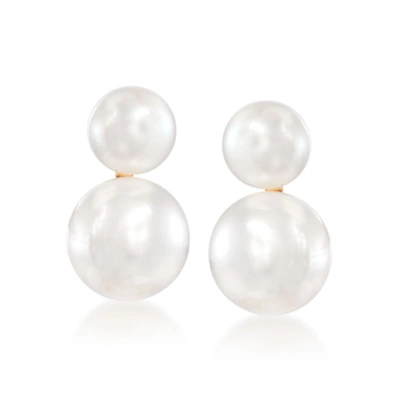Ross-simons 5-7.5mm Cultured Akoya Pearl Double Drop Earrings In 14kt Yellow Gold In White