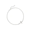 Ross-simons 14kt White Gold Sideways Cross Anklet With Diamond Accents In Silver